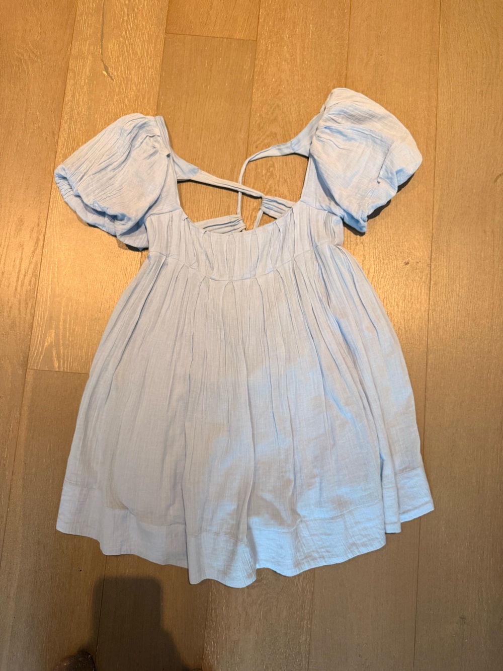 Free People Light Blue Puff-Sleeve Mini Dress